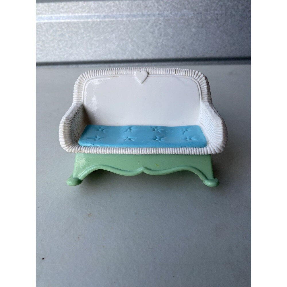 Vintage Fisher Price Loving Family Dollhouse White Wicker Bench Sofa Couch 1993